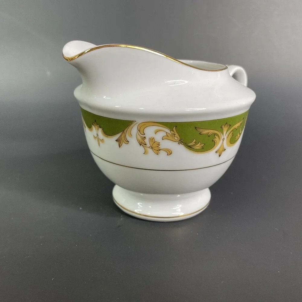 Vintage Style House Fine China‎ Kimberly Creamer & Sugar Bowl Green & Gold